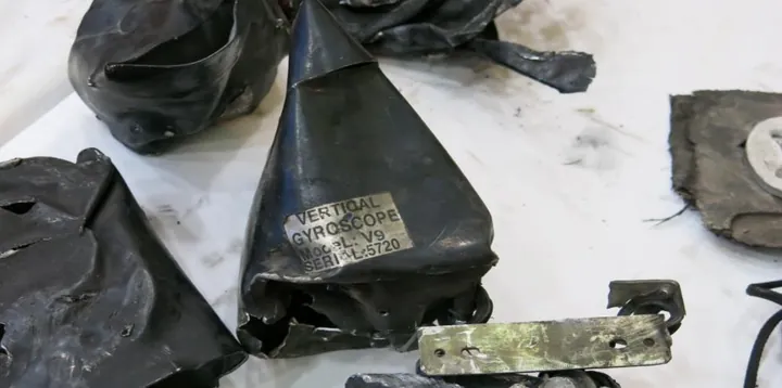 Vertical gyroscope among drone debris