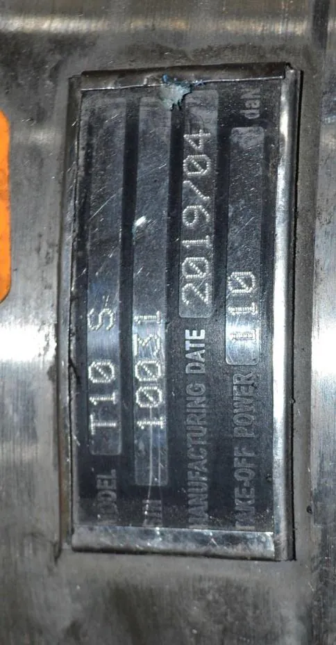 Engine plate reading T10 S, manufacturing date 2019/04