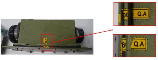 Navigation antenna with yellow Q.A stickers