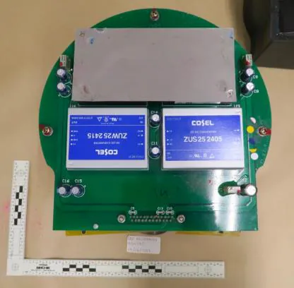 Circuit board of the IMU with two Cosel DC-DC converters
