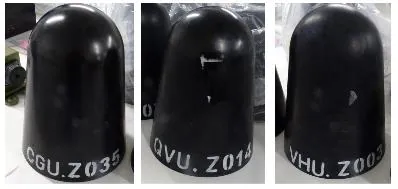 Three black nose tips marked CGU.Z035, QVU.Z014 and VHU.Z003